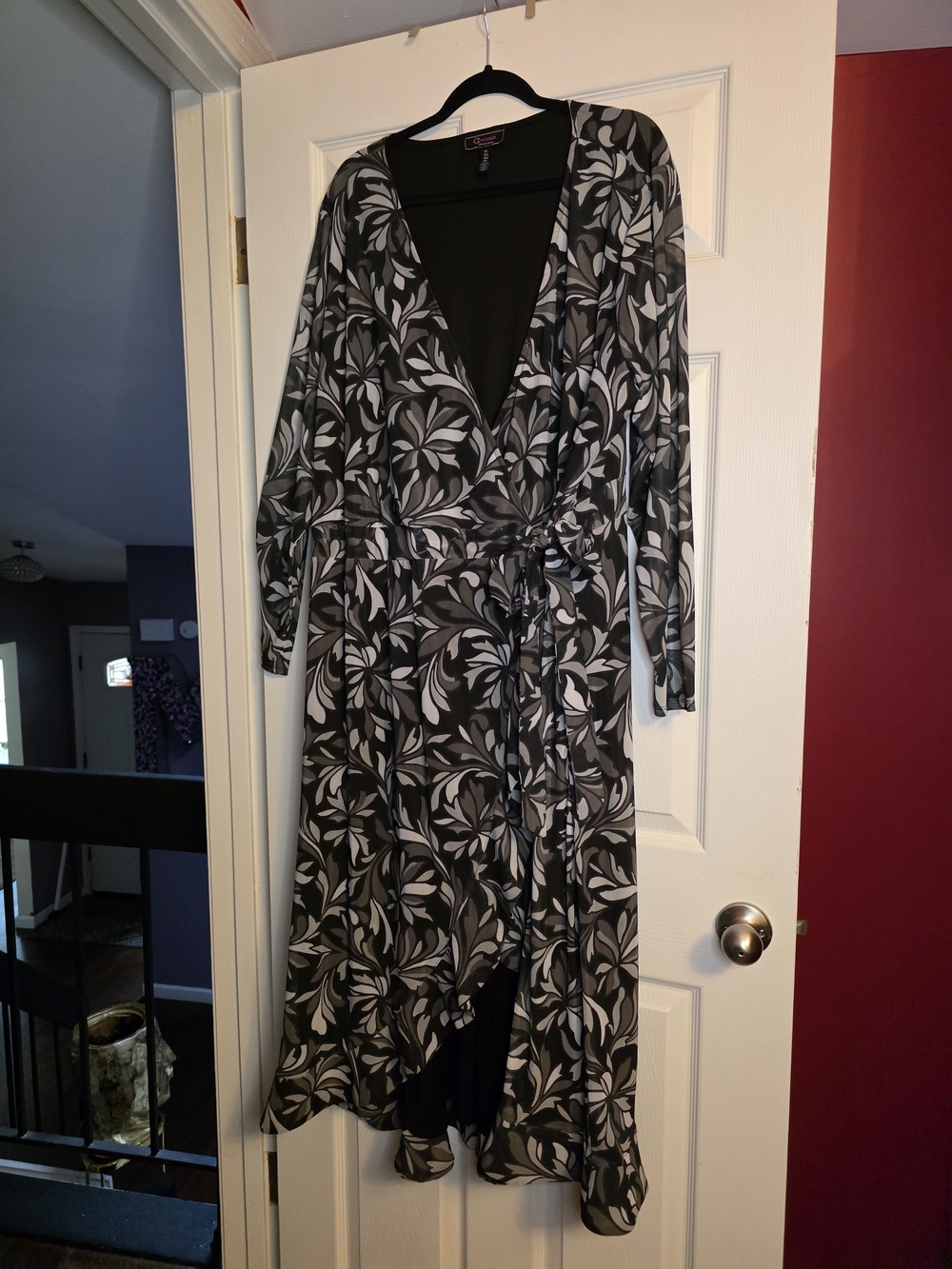 C. Wonder Black and White Floral Wrap Maxi Dress